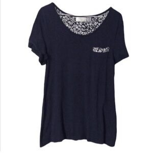 OSCAR DE LA RENTA Navy Blue Short Sleeve TEE Size Medium
